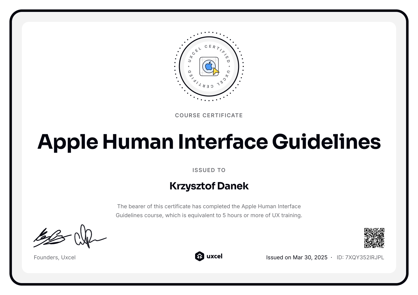 Krzysztof Danek's certificate